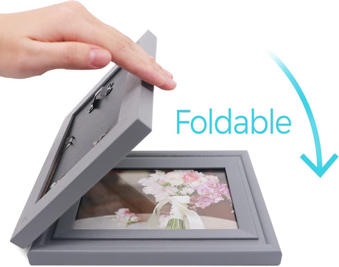 Vertical Horizontal Art Double 4x6 Grey Wood Foldable Picture Frame - 3.5x5.5 Opening