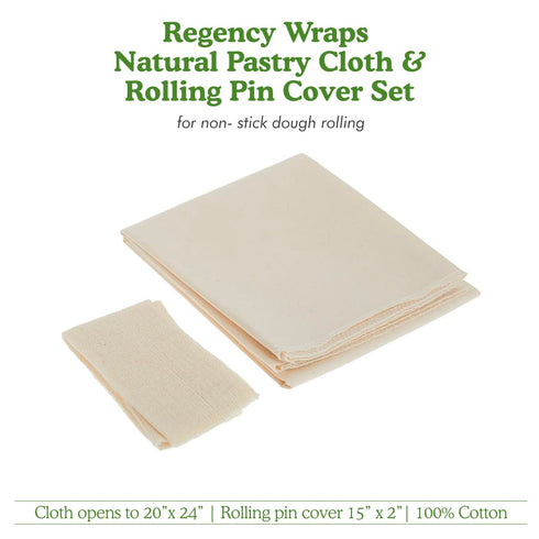 Regency Wraps Natural Pastry Cloth, 20"x24" with 15” Rolling Pin Cover, 100% Cotton