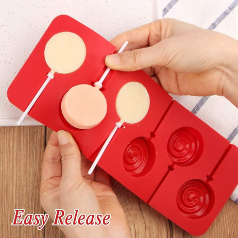 Webake Lollipop Mold with Sticks, 3 Pack Silicone Sucker Molds, 6 Cavity Swirl Lollipop