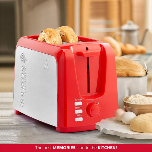 Holstein Housewares 2-Slice Toaster - 7 Browning Control Settings, Red/Stainless Steel, Great for Toasting Bread