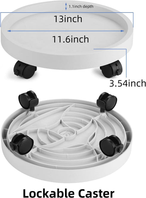 Maxurry 13inch 2Pack Plant Caddy Heavy Duty Plastic Round Plant Dolly with Lockable Wheels Plant Stand Mover Indoor