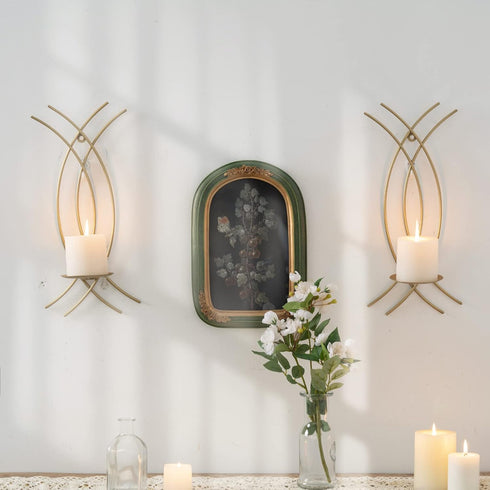 Set 2, Gold Wall Sconce of Metal Candle Holder, Modern Hanging Decoration for Living Room, Farmhouse,Wall Mounted