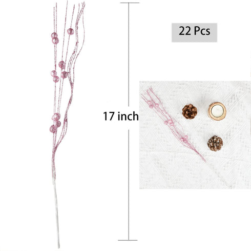 Lvydec 22pcs Christmas Glitter Berries Stems Clearance, 17" Artificial Christmas Picks for Tree Ornaments, DIY Xmas