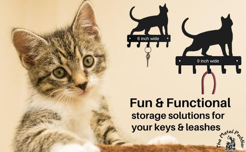Cat #17 Key Rack, Small 6 inch Wide, Wall Mounted Holder for Home and Office