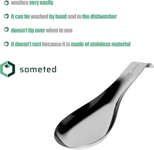 Large Stainless Steel Spoon Rest, Metal Ladle Rest Utensil for Kitchen Counter, Stylish Silver Spoon Holder
