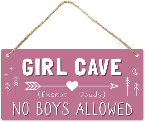 Girl Cave Sign, Teen Girls Room Decor, 12 * 6 Wall Hanging Decoration, Girls Only No Boys Allowed for Bedroom