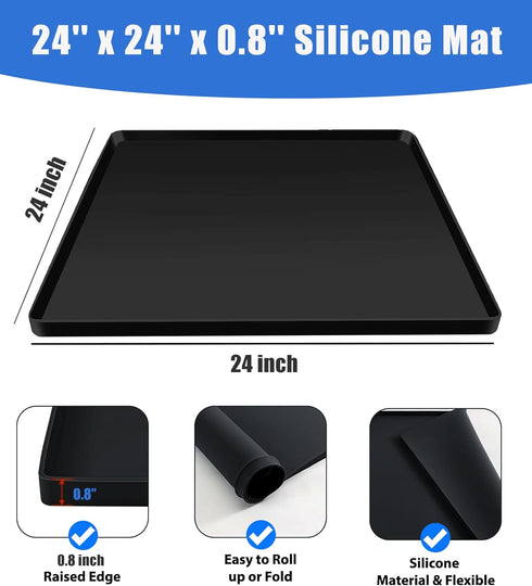 Mini Fridge Mat 24" x 24" with 0.8" Convex Edge, Silicone Floor Protector for Air Conditioner, Prevents Water Leakage