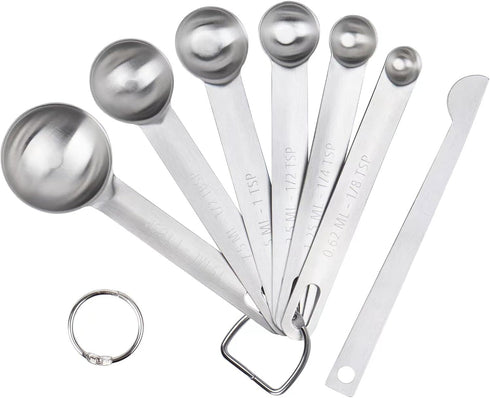 Upgrade Stainless Steel Measuring Spoons Set, 6 Pcs with Bonus Leveler, Etched Markings for Dry and Liquid, Fits Spice