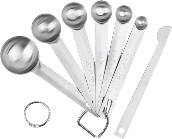 Upgrade Stainless Steel Measuring Spoons Set, 6 Pcs with Bonus Leveler, Etched Markings for Dry and Liquid, Fits Spice
