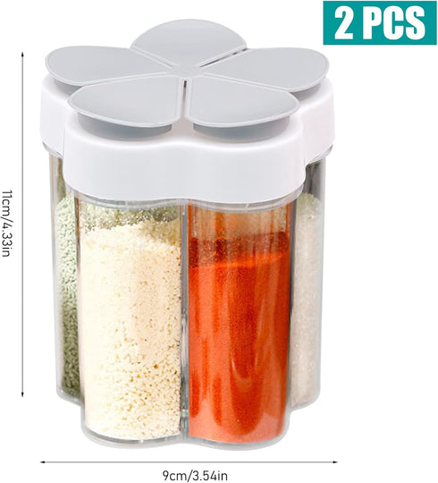 2 PCS Travel Spice Jars, 5-in-1 Seasoning Containers, Clear Plastic Condiment Bottles for Camping, BBQ, Picnic