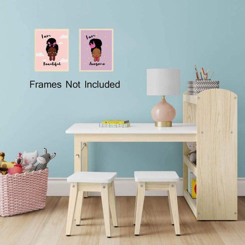 Black Girl Wall Art, Motivational African American Girl Art Painting, Inspirational Decor for Girls Bedroom, Set of 4