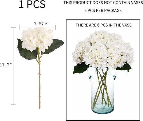Kimura's Cabin 6pcs Faux White Hydrangea Flowers Bouquets for Home Table Centerpieces & Wedding Decoration