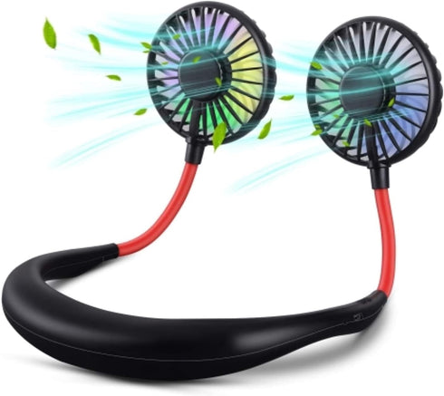 iHip Portable Hanging Neck Fan (Black), Rechargeable Wearable Mini USB Fan for Outdoor Sports