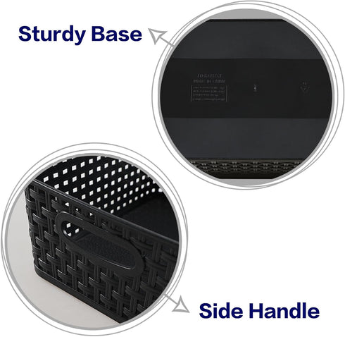 6 Pack Black Plastic Pantry Weave Storage Basket Bin