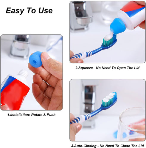 6 Pack Silicone Toothpaste Caps, Tnvee Reusable Dispenser with Organizer Box for Kids and Adults