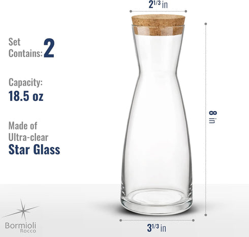 Set Set 2-18.5 oz Bormioli Rocco Ypsilon Glass Carafe with Cork Tops, of Contemporary Juice Containers & Drink