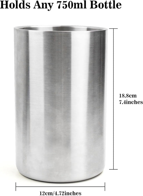 Stainless Steel Wine Bottle Chiller, Cooler Bucket with Ice Pack for White Wine & Champagne, Perfect Accessories for