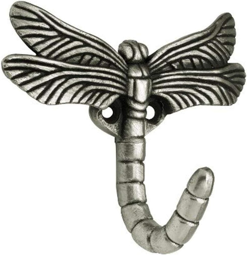 Franklin Brass Dragonfly Single Wall Hooks, 1-Prong Antique Pewter, Decorative Wall Mount Hanger