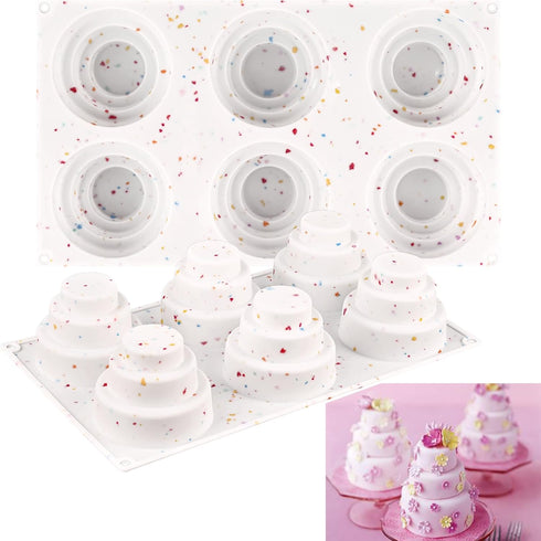 Sakolla Mini Cake Silicone Molds, 3-tiered Baking Pans for Cakes, Pudding, Jelly, Chocolate, Desserts (Set of 2)