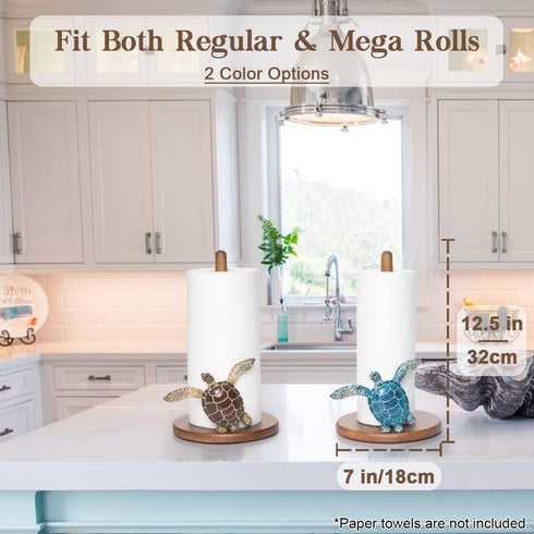 Countertop Turtle Paper Towel Holder - Decorative Paper Towel Holders Wooden Cute Decor Sea Turtle Gifts for Women Wood