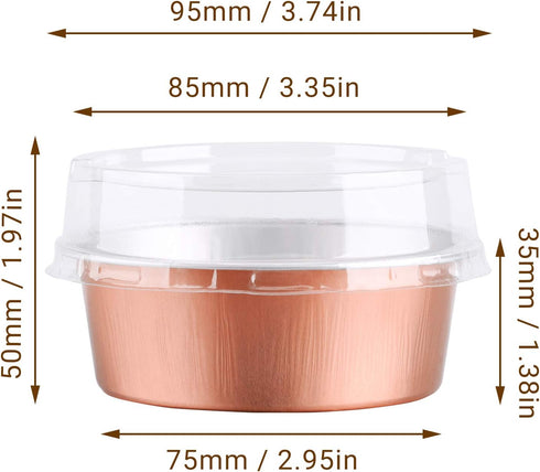 Eusoar Cupcake Cups with Lids, 5oz 50pcs Foil Desserts Cupcake Flan, Cheesecake Custard Cake Cups