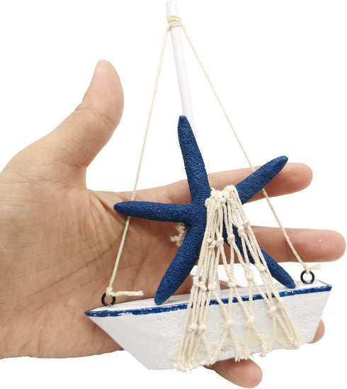 4PCS Sailboat Set, 4.4 6.8 Inch TIHOOD Mini Model Decoration Wooden Miniature Sailing Boat Home Decor Beach Nautical