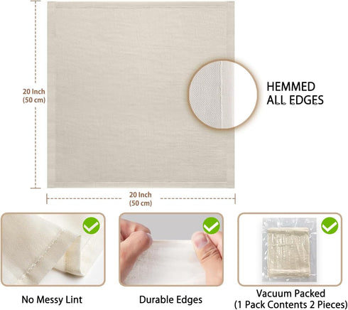 Olicity Cheesecloth, Grade 100 - 20x20 Inch Hemmed Reusable Muslin Cloth for Cooking and Straining