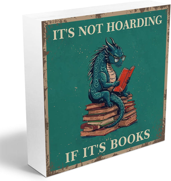 BQXH Dragon Decor Reading Wooden Box Sign, Dragon Bookshelf Library Decor Rustic Country