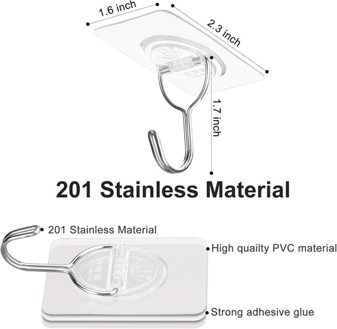 CGBE Heavy Duty Adhesive Hooks, 16 Pack Clear Sticky Hooks for Hanging Keys, Coats, Hats, Bags