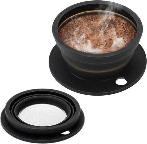 Paperless Collapsible Pour Over Coffee Dripper - Travel Coffee Maker with Reusable Metal Filter