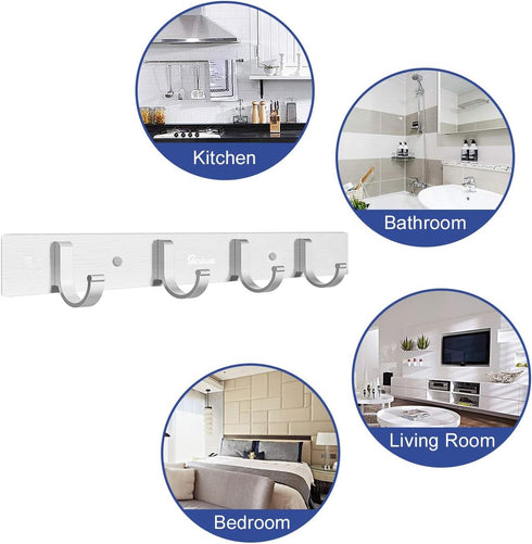 Wall Mount Coat Hook - 4 Hooks Aluminum Alloy Coat Hangers Rack for Clothes, Silver