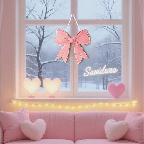 Vozekrod Pink Bow Wooden Wall Sign - Cute Girls Room Decor, Preppy Hanging Plaque for Dorm Nursery Door