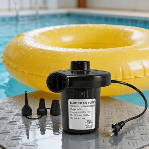 Pump(130W)) BOMPOW Electric Air Pump for Inflatables Air Mattress Pump Bed Pool Toy Raft Boat Quick Pump Black (AC