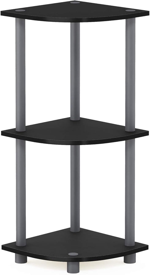 3-Tier Furinno TURN-N-TUBE Corner Shelf, Corner Bookshelf, Display Storage Shelves with Open Shelves, for Organization