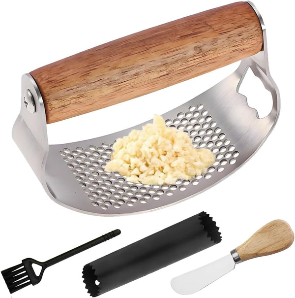 Garlic Press Rocker Stainless Steel Ginger Crusher, Garlic Mincer and Squeezer Kitchen