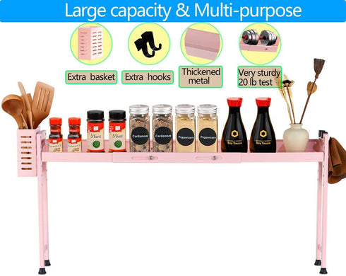27 32 Inches Countertop Horynar Over Stove Shelf Stove Top Organizer Shelf for Kitchen with Extra Basket and Hooks