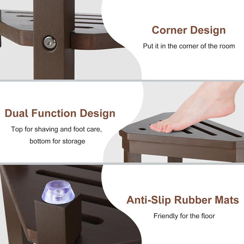 14in, Boulphia Shower Foot Rest Acacia Wood Shower Stool for Shaving Legs (Walnut)
