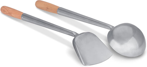 Craft Wok Ladle and Spatula Set with Wooden Handles for Asian Chinese Carbon Steel Woks Traditional / 732W325