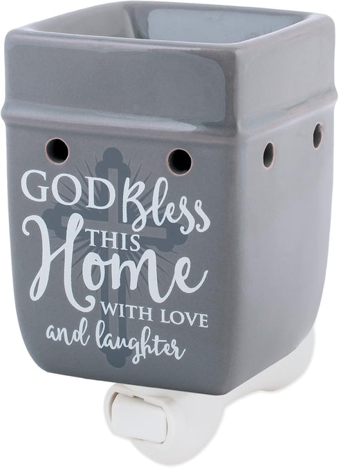 Elanze Designs God Bless This Home with Love, Grey Stoneware Electric Plug-in Wax Tart Warmer