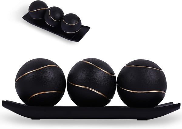 LCCCK Decorative Tray with Balls Set, Black Gold Decor Orbs TV Stand,