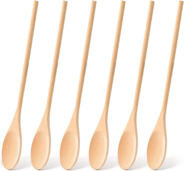 HANSGO 6PCS Wooden Spoons for Cooking - 12 Inch Long Handle Mixing Utensils for Stirring and Baking