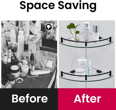 2 Pack Glass Shelf Bathroom Floating Shower Corner Shelves Shampoo Holder with Rail Wall Esquinero para Bao for Inside