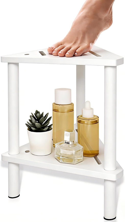 Yoshiky White Shower Foot Rest 15in, Shower Stool for Shaving Legs, Waterproof Wood