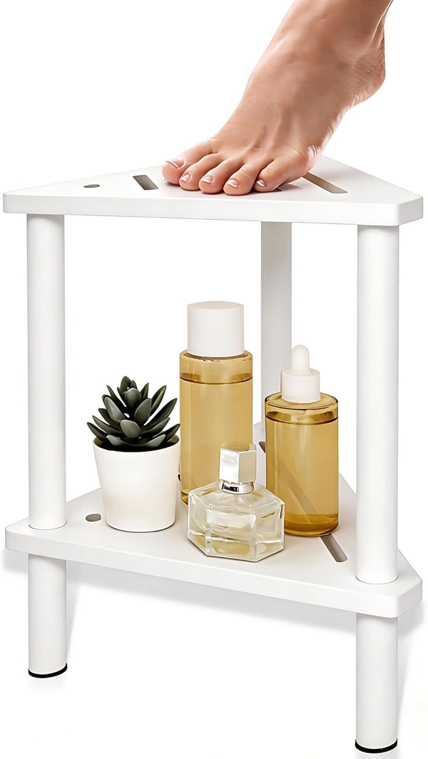 Yoshiky White Shower Foot Rest 15in, Shower Stool for Shaving Legs, Waterproof Wood