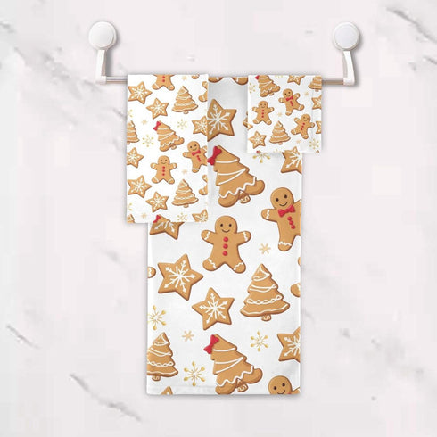 Set 3 Sets Pfrewn Gingerbread Man Towels of Christmas Winter Bathroom Towel Soft Absorbent Bath Hand Towels Washcloth