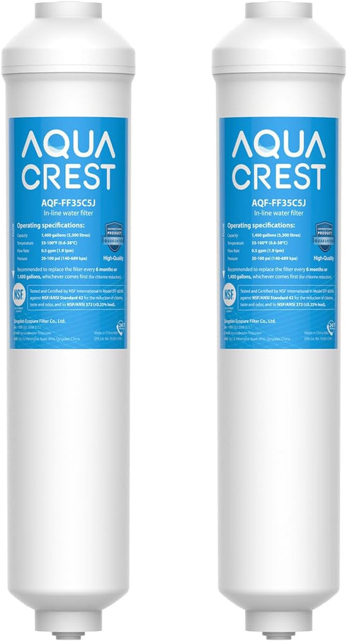 AQUA CREST Inline Carbon Water Filter for Reverse Osmosis System, NSF Certified, 2-Pack Replacement Cartridge