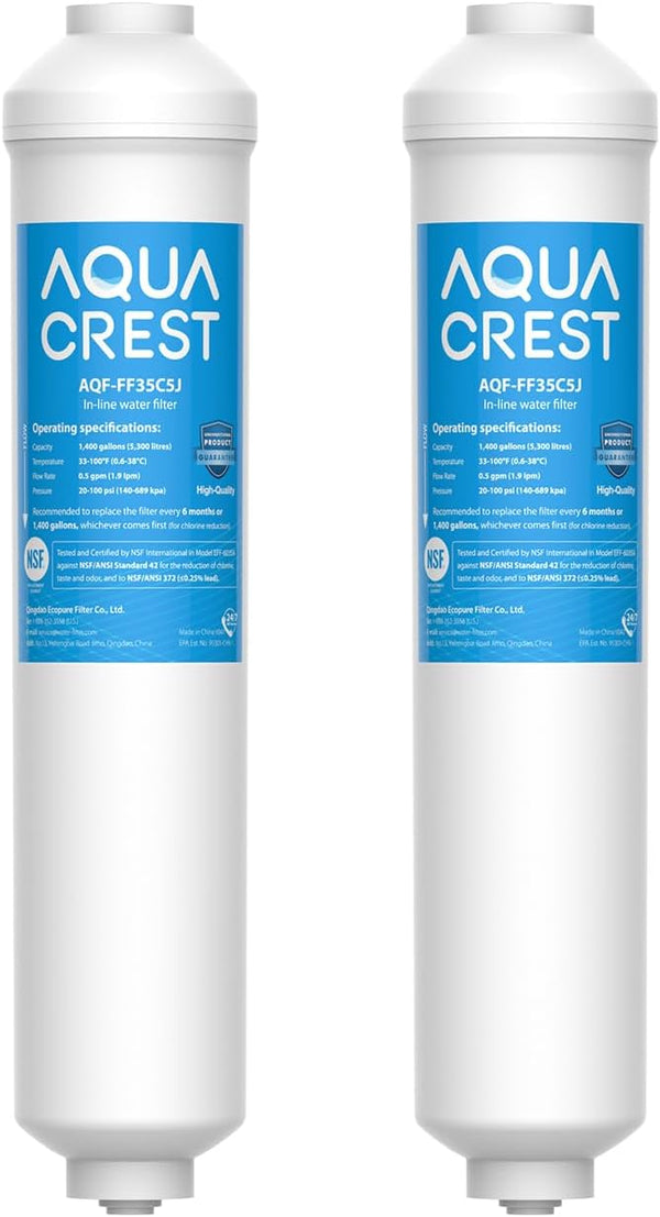 AQUA CREST Inline Carbon Water Filter for Reverse Osmosis System, NSF Certified, 2-Pack Replacement Cartridge