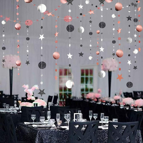 Decor365 Black Glitter Rose Gold Circle Garlands - Twinkle Little Star Party Decoration Hanging Banner Backdrop for