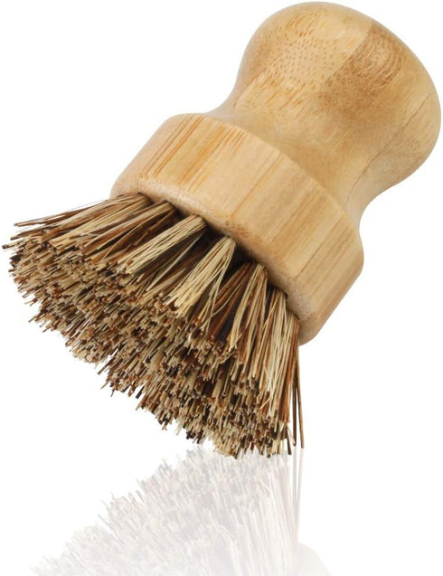 2 Pack Bamboo Dish Scrub Brush, Natural Scrub Cleaning Brush for Dishes, Cast Iron Pots, Household Cleaning