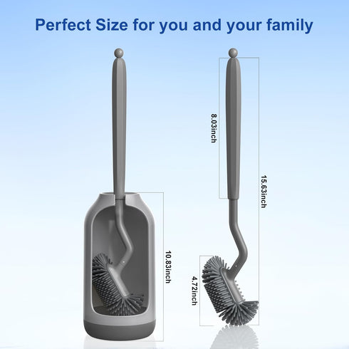 HAMITOR Toilet Bowl Brush Holder Set, Deep Cleaning Silicone Scrubber for Bathroom - Gray